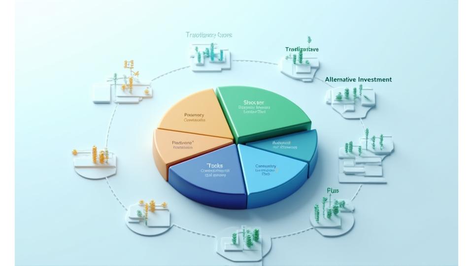 Interaktives Diagramm, das verschiedene Anlageklassen wie Aktien, Anleihen, Immobilien und alternative Anlagen darstellt, mit Verbindungslinien, die ihre Korrelationen anzeigen.