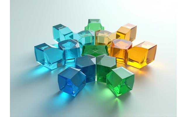 Eine moderne, gläserne Skulptur, die verschiedene, miteinander verbundene Elemente und Zahnräder darstellt, die Individualisierung und massgeschneiderte Lösungen symbolisieren.